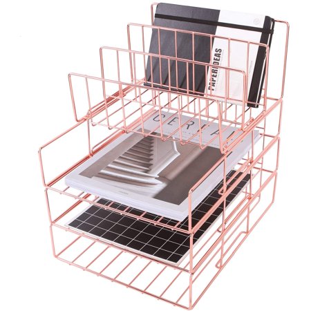 Stackable File Tray, 3-Tier Paper Trays Plus Mail Sorter, Wire Desktop ...