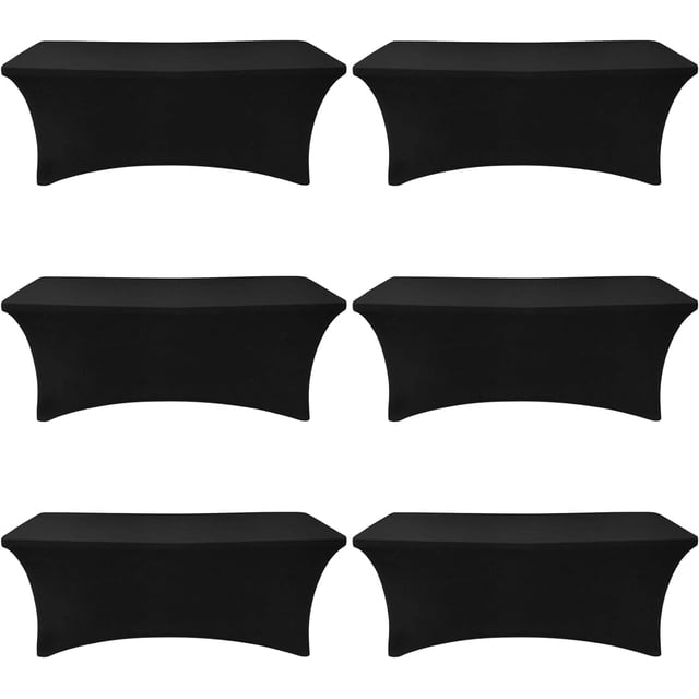 GHSDFBB [6Pack, 6FT Black Spandex Table Cover Fitted Rectangular Tablecloth Stretchable Fabric Lycra Tablecloth 6 ft Wrinkle-Free for Party Tradeshows Banquet Weddings Cocktail, 6 Pcs