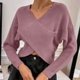 thumbnail image 7 of Besolor Womens V Neck Long Sleeve Sweaters Fall Casual Cross Front Knitted Crop Pullover Tops, 7 of 7