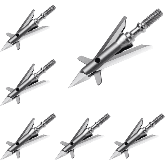 6PCS Hunting Broadheads 100 Grain 2 Mechanical Blade Arrow Tips Archery Arrowheads for Crossbow and Compound Bow