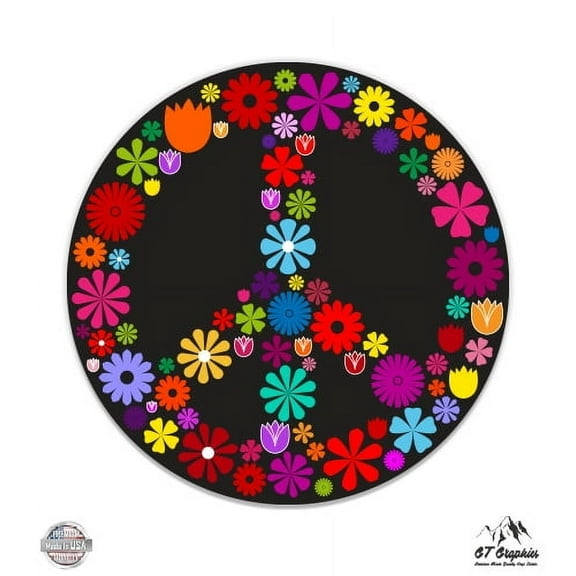 Peace Sign Flowers - 3" Vinyl Sticker - For Car Laptop I-Pad Phone Helmet Hard Hat - Waterproof Decal