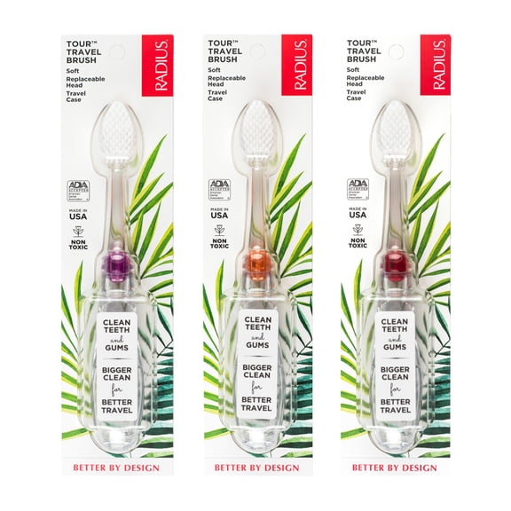 RADIUS Toothbrush TOUR Travel Brush Soft, Assorted Colors, 3 Count