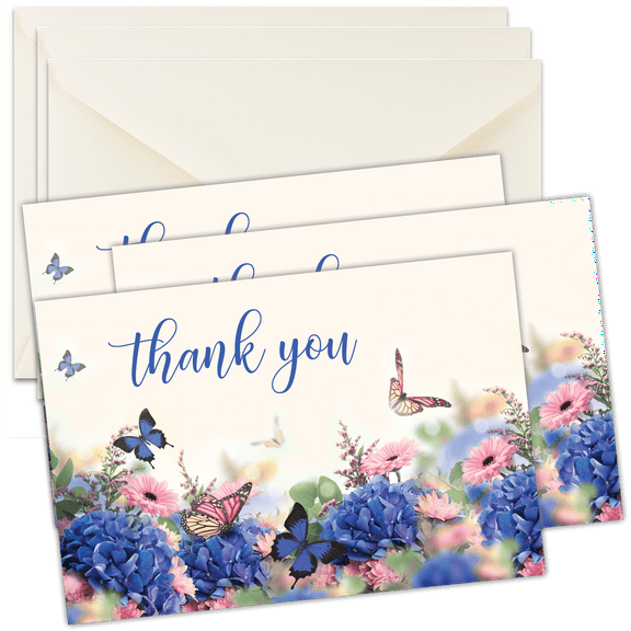 50 Floral Funeral Sympathy Bereavement Thank You Cards With Envelopes - Message Inside (Floral Butterfly)