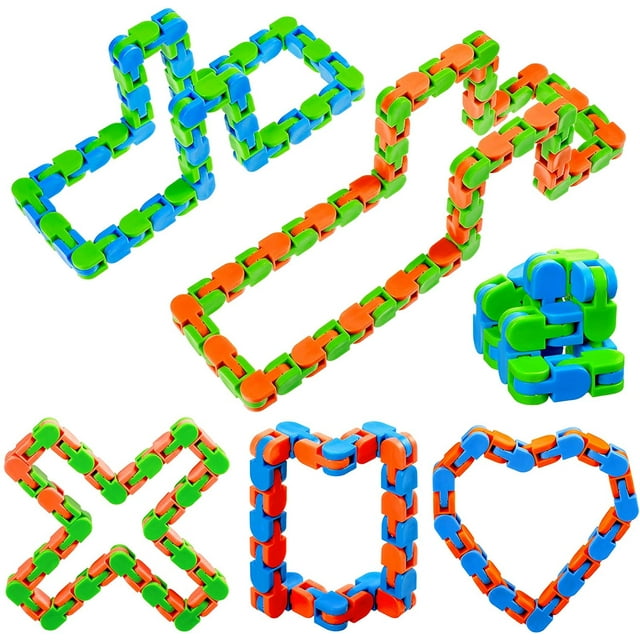 48 Links 6 Pieces Wacky Tracks Snap and Click Fidget Toys for Stress Relief or Party Bag Fillers,Assorted Colors