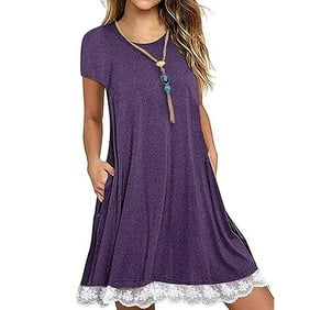 Women's Casual 3/4 Sleeve Lace Tunic Dress Summer T-Shirt Dress with Pockets