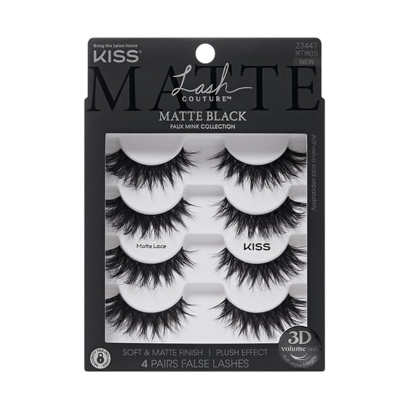 Kiss Lash Couture Matte Black Faux Mink False Eyelashes Multipack, 'Matte Lace', 8 Ct.