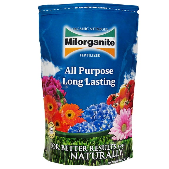 Milorganite Organic Nitrogen All Purpose Long Lasting Fertilizer, 6-4-0, 5 Lb.