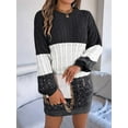 thumbnail image 3 of Women'S Autumn Winter Elegant Patchwork Lantern Sleeve Cable Knit Sweater Dress, 3 of 7