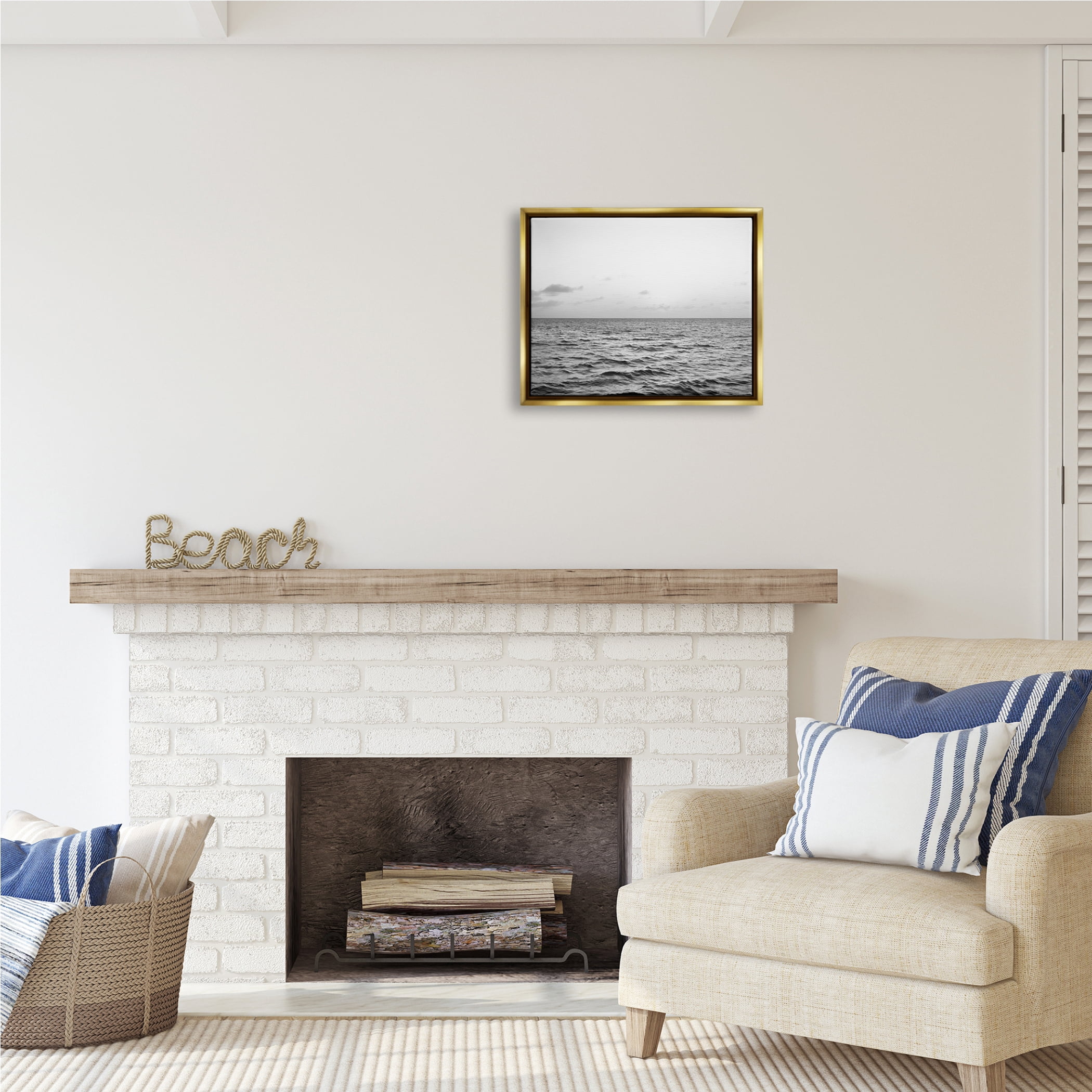 Stupell Industries Rough Grey Sea Waves Nature Photography Gold Floater Framed Art Print Wall Art, 21 x 17