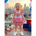 thumbnail image 6 of Cenuakty Newborn 0-18M Girls Independence Day Romper Dress Flying Sleeve Square Neck Star Flag Embroidery Plaid Bodysuit, 6 of 9