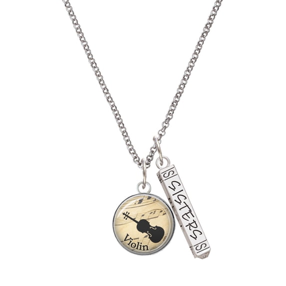 Delight Jewelry Silvertone Domed Music - Violin Silvertone Sisters Best Friends Forever Bar Charm Necklace, 23"