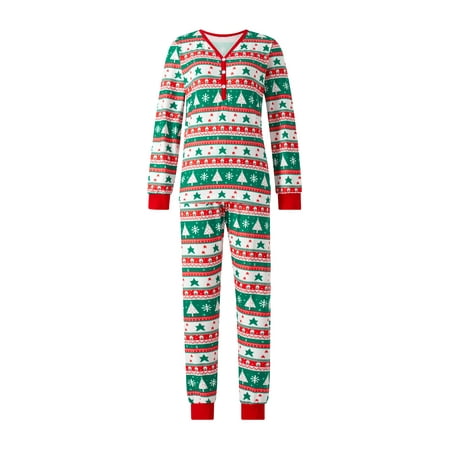 

Genuiskids Family Matching Christmas Pajamas Star and Christmas Tree Print Long-Sleeved Tops Elastic Waist Trousers Sleepwear