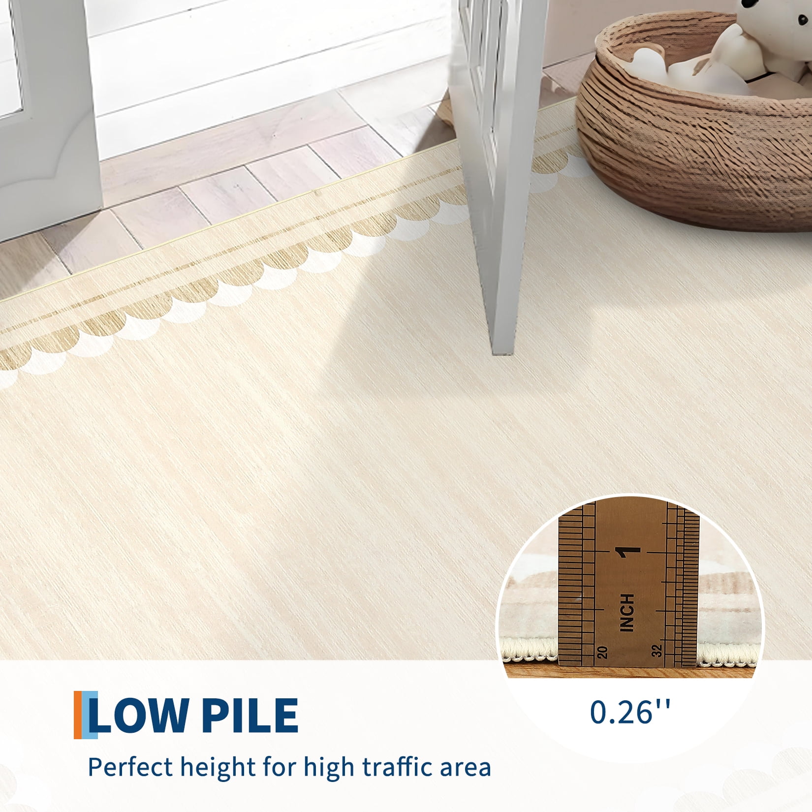 Garvee 5ftx7ft Area Rug Modern Bordered Solid Rug with Non Slip Backing, Washable Rug Contemporary Neutral Minimalist Carpet for Living Room Bedroom Dining Room, Beige