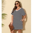 thumbnail image 6 of Daystry Women's Plus Size Striped Fashion V Neck Loose Short Sleeve T Shirt Dress with Pocket for Women, 6 of 13