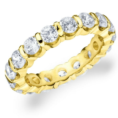 - 3 CT Diamond Eternity Wedding Band in 14K Yellow Gold, 3.0 CT Round Diamond Anniversary Ring