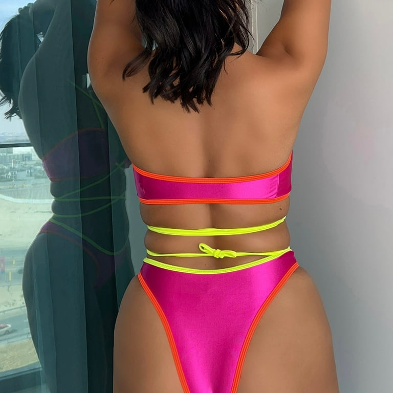 EHQJNJ Tankini Tops for Women Tummy Control Women’S Brazilian Bikini 2  Piece Spaghetti Strap Top Thong Swimsuit Bathing Suit