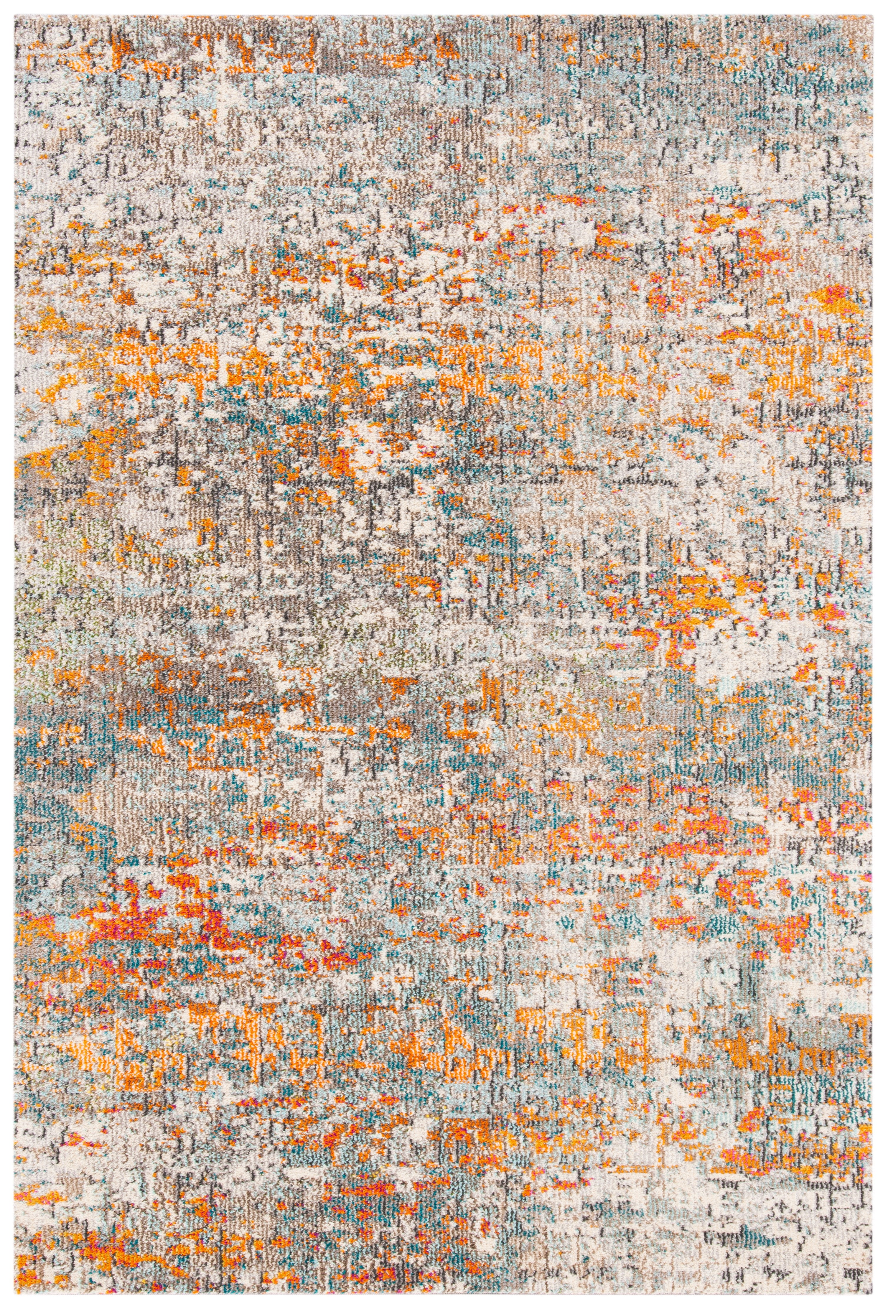SAFAVIEH Madison Kebo Abstract Area Rug, Grey/Orange, 4' x 6' - Modern Design, Grey & Orange, Ideal for Living Room, Bedroom, Dining Space, Entryway, Bathroom, Bedside