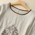 thumbnail image 5 of WXLWZYWL Womens Summer Tops Plus Size Short Sleeve Crew Neck Drawstring Hem Tree Branches Embroidery T-Shirt Cotton Linen Tops Blouse Casual Loose Shirts, 5 of 6