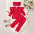 thumbnail image 2 of NOLDARES Toddler Baby Girl Fall Clothes Long Sleeve Shirt Tops and Bell Bottoms Pants 2 Piece Outfits for Girls(Red,6-12 M), 2 of 5