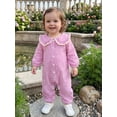 thumbnail image 4 of RUINIXCW Newborn Baby Girl Spring Fall Clothes Infant Girls Plaid Gingham Outfit One Piece Romper 0 3 6 12 18 Months Ruffled Doll Collar Long Sleeve Button Down Jumpsuit, 4 of 9