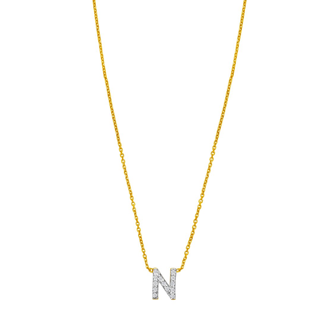 14k Yellow Gold Polished Mini Diamond N Letter Name Personalized Monogram Initial Necklace With Spring-ring Clasp Includ
