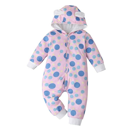 

MELDVDIB Baby Romper Newborn Infant Baby Boys Girls Polka Dot Hooded Thick Romper Outwear Jumpsuit Gift on Clearance