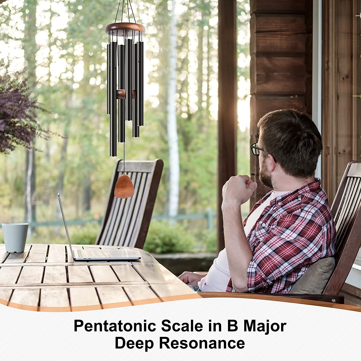 37" Large Aluminium Wind Chimes Classic Black with Wind Catcher for Outdoor Garden Patio