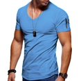 thumbnail image 2 of Men's T-shirt V-neck Solid Large Casual Zipper Short Sleeve T-shirt XL, 2 of 5