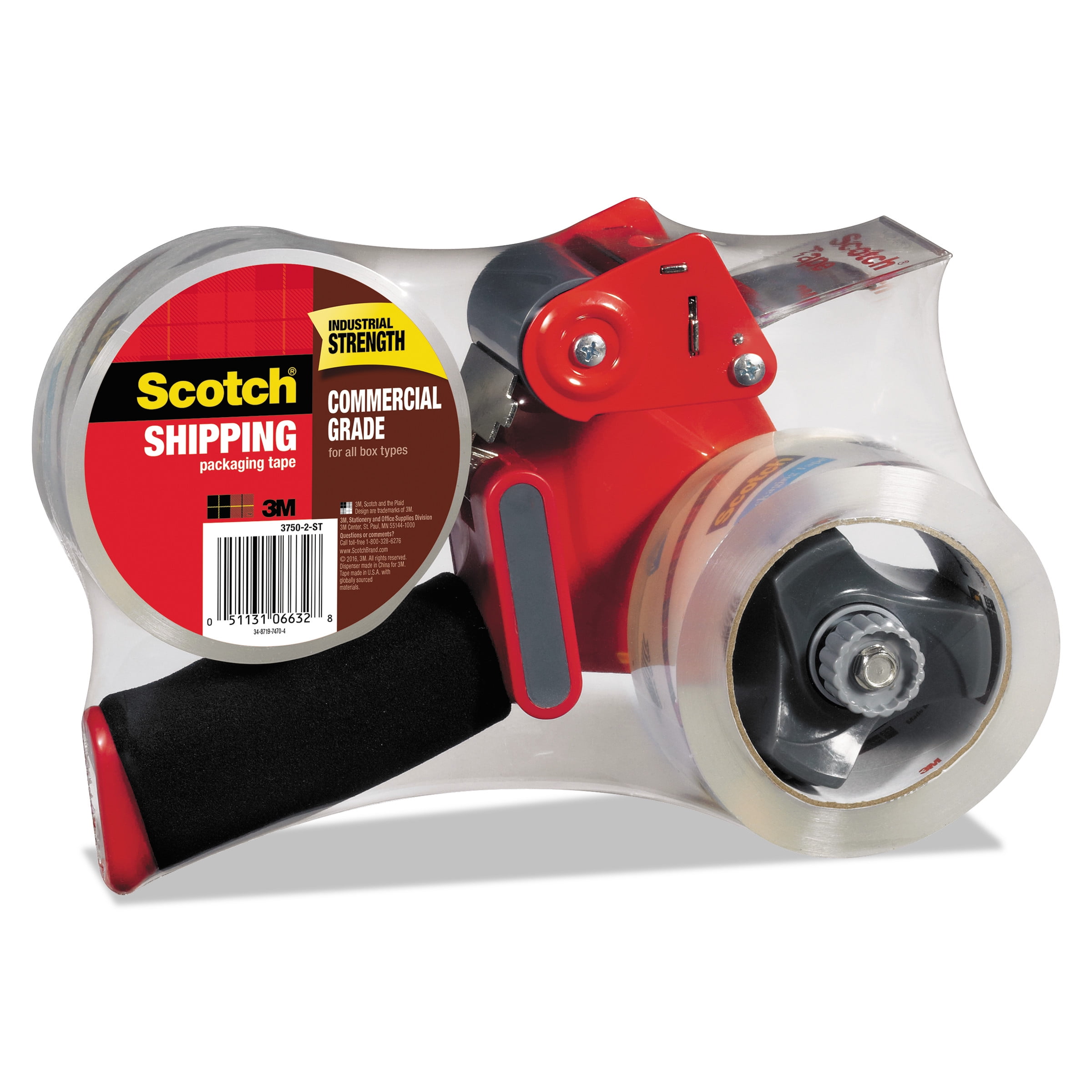 Scotch Packaging Tape Dispenser with 2 Rolls of Tape, 1.88" x 54.6yds