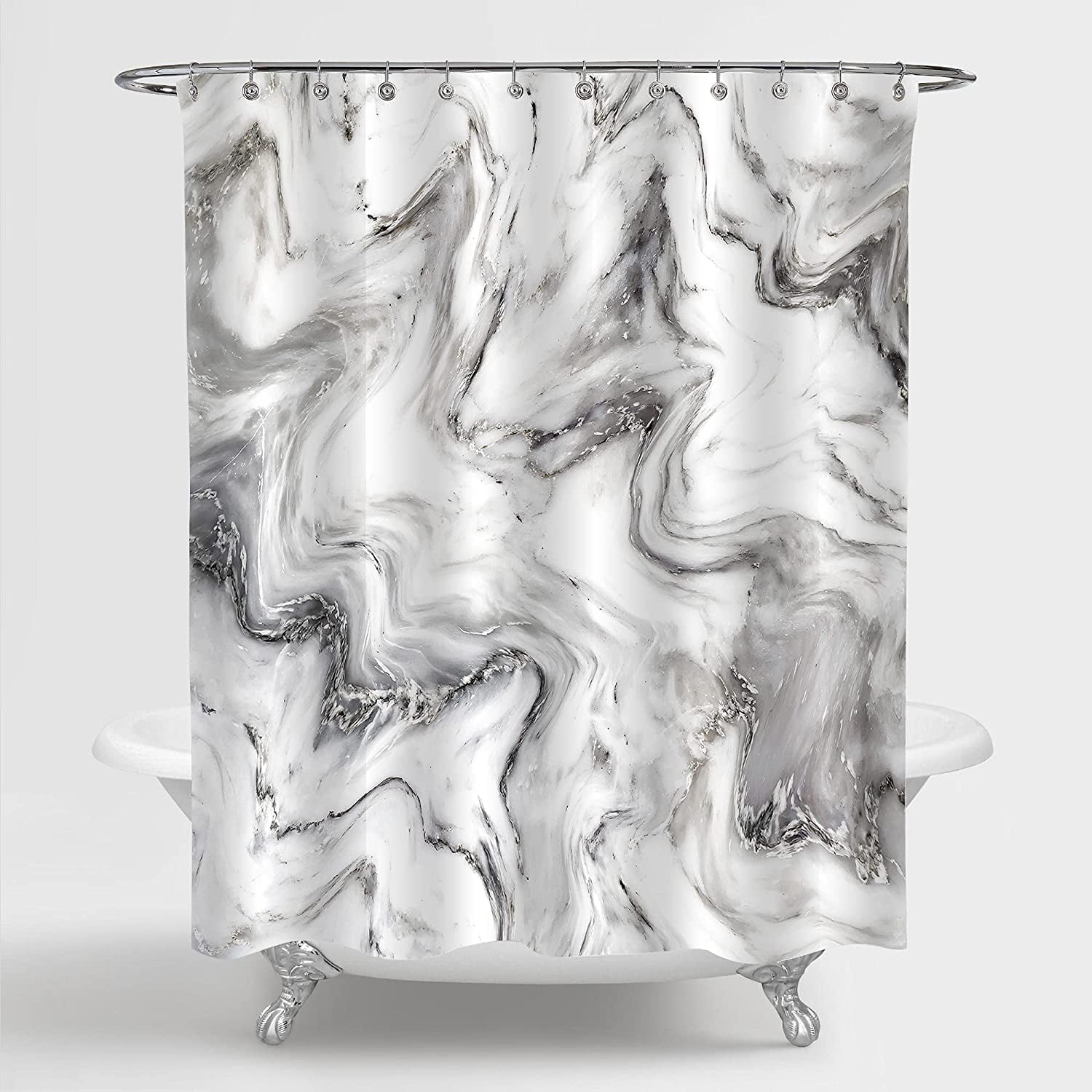 Small Stall Shower Curtain 36 x 72, Half Narrow Abstract Grey Marble Shower Curtain, Modern Luxury Art Waterproof Fabric Shower Curtain for Bathroom Decor