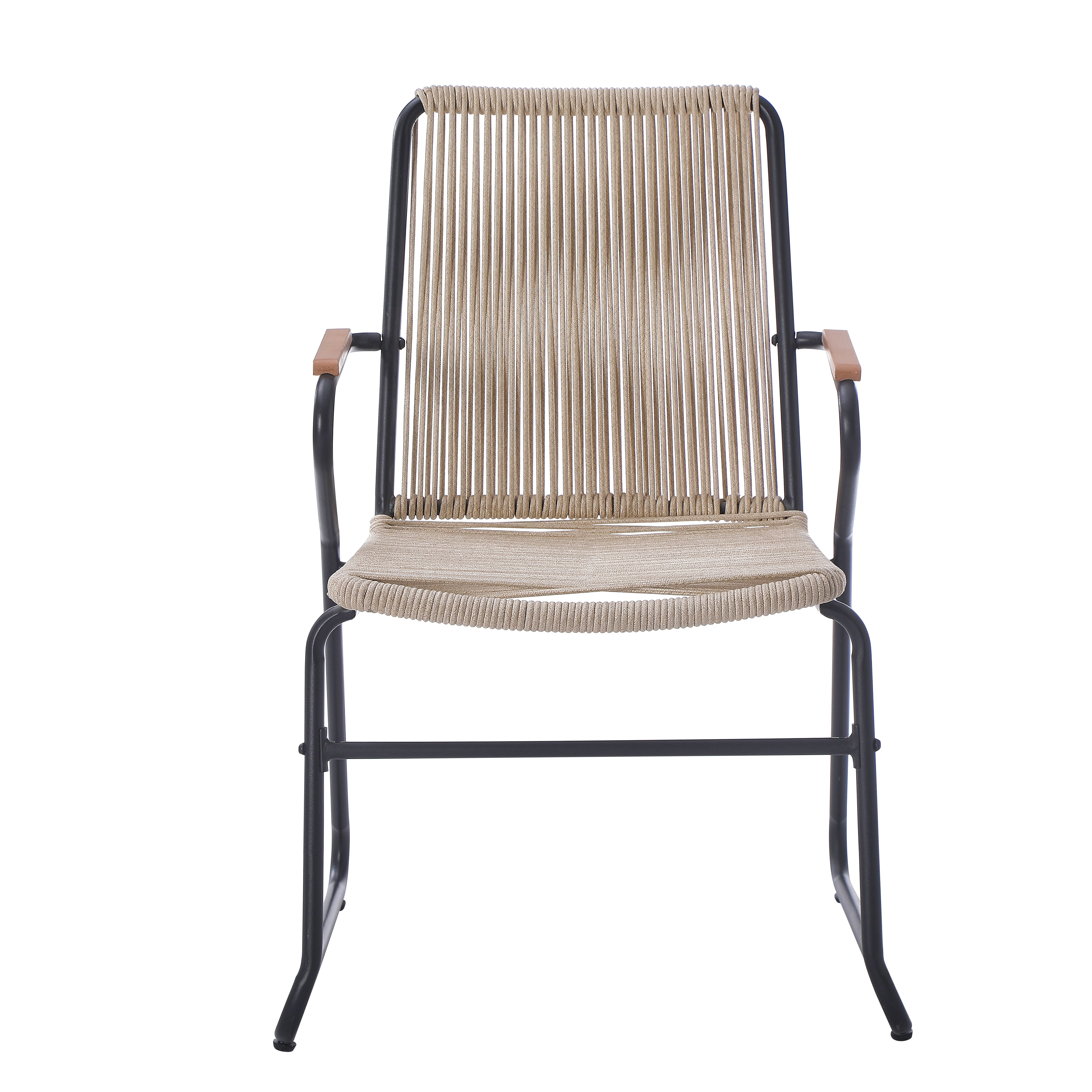 Outdoor Rope Weave Iron Frame Dining Chairs Set of 2 for Patio Garden, Light Brown