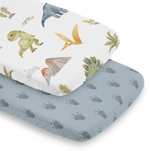 Sweet Jojo Designs Watercolor Dinosaur Dino Blue Green and Orange Baby Bassinet Fitted Sheets 2 Piece Set
