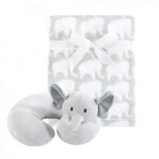Hudson Baby Infant Neck Pillow and Plush Blanket Set, Gray Elephant, One Size