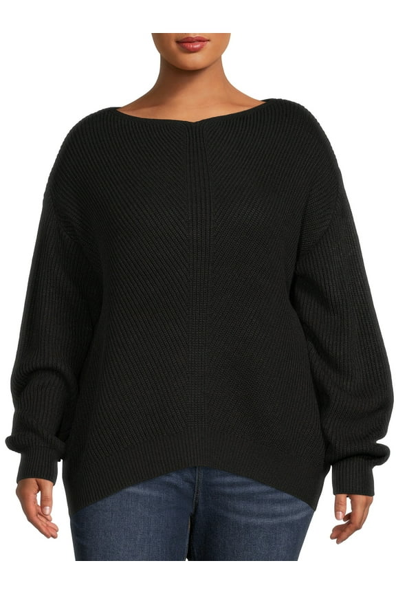 Women's Plus Size Boatneck Sweater, Midweight
