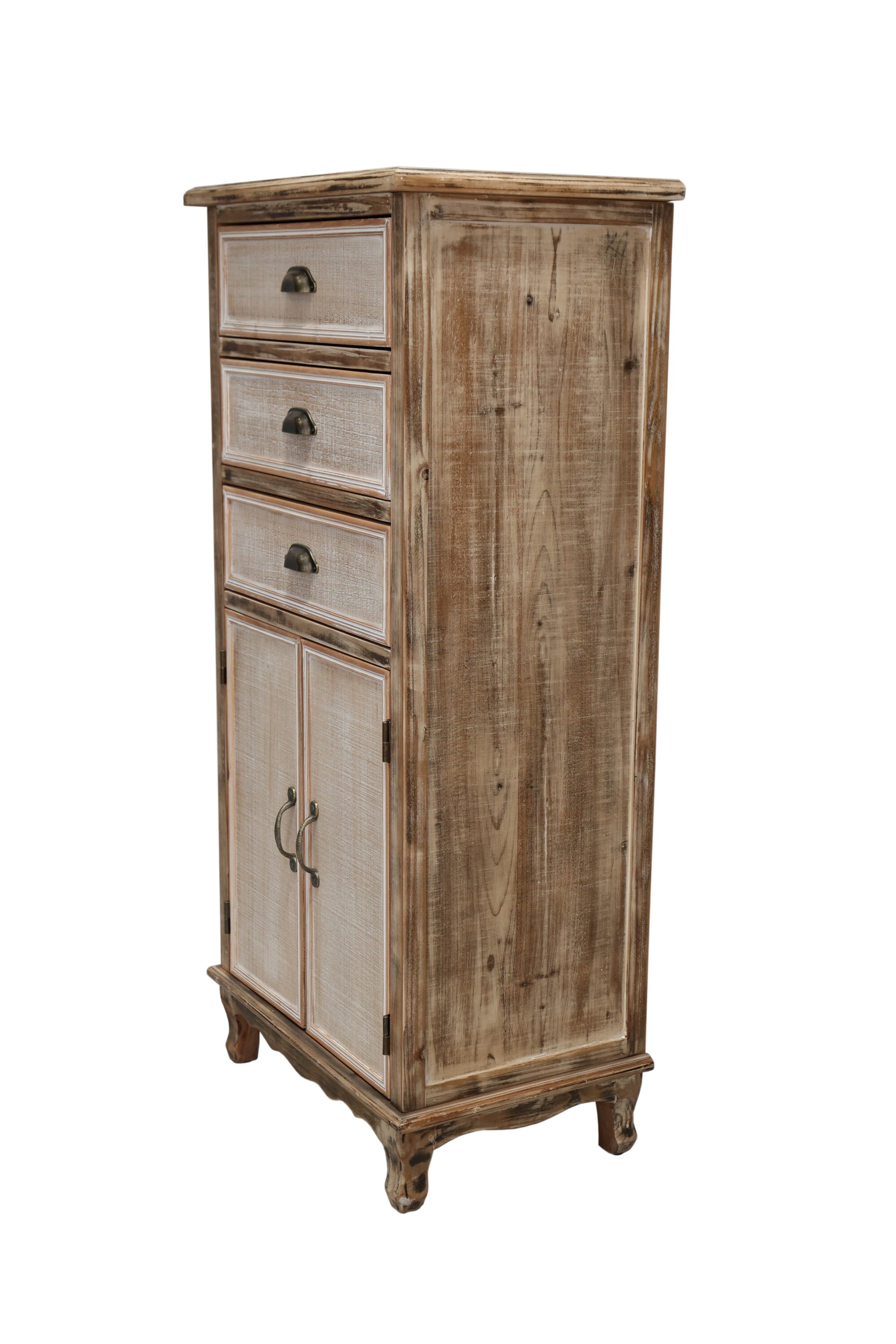 AENKYO 51" Rustic Wood Storage Cabinet with 3 Drawers, Tall Farmhouse Accent Chest for Small Spaces, Antique White