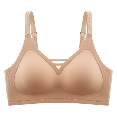 REORIAFEE Pushup Bras for Women Wirefree Gathered Together Bras Seamless Adjustable Straps Brassiere Breathable Spaghetti Straps Comfy Corset Underwear Classic Comfortable Support Lingerie Brown XXL