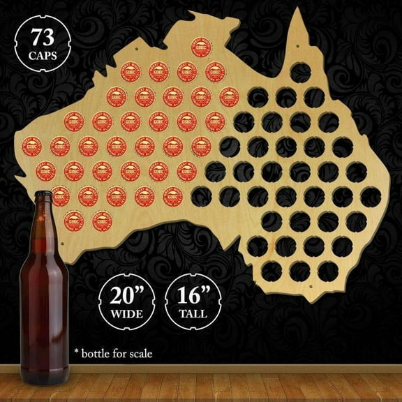 Torched Australia Beer Cap Holder Map Wall Display Decor Art 20"x 16"x0.25"