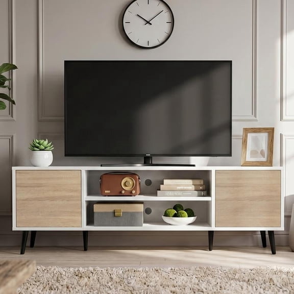 Homall 50'' Modern TV Stand for TVs up to 55'', Wood Entertainment Center with Storage Drawers & Cable Management for Living Room, White & Walnut
