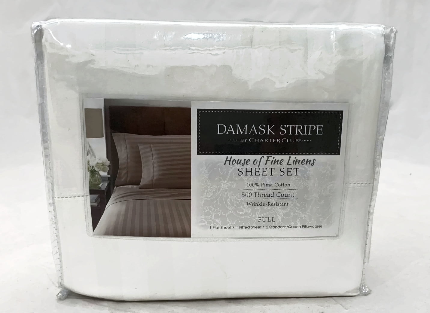 Charter Club Damask Stripe 500 Thread Count Full Sheet Set White Walmart Com Walmart Com