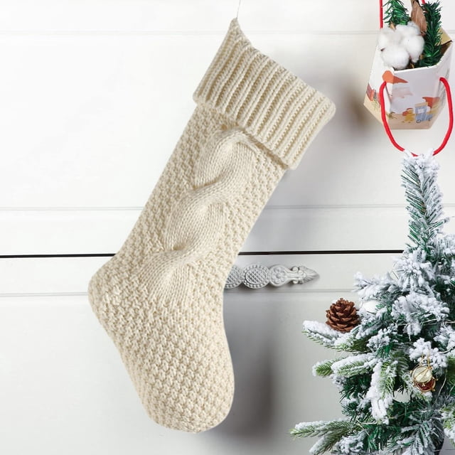 Xihbxyly Bolsa de Lana Tejida para Dulces, Diseño de Doble Cara con Diseño de Copos de Nieve y Árbol de Navidad, Tarjetero, Colgante para Bolsa de Regalo, Decoración Navideña para El Hogar, 21 X 46 X