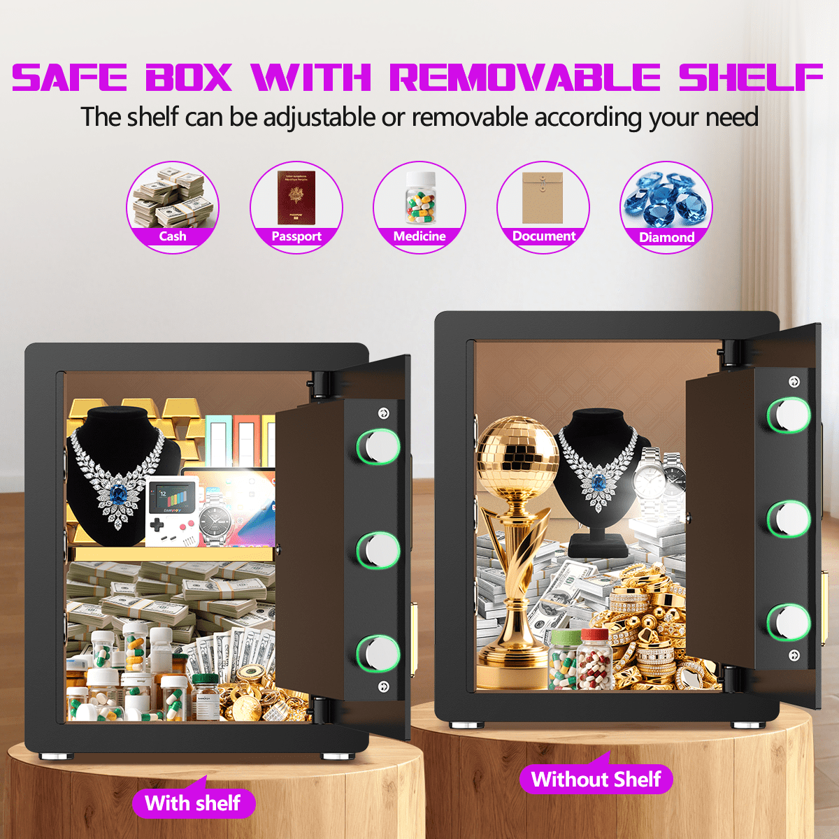BESAFETY 3.0 Cuft Large Security Safe Box, Digital Keypad Lock, Built-in Alarm System & Fireproof Bag, Home & Office Safe for Cash, Valuables (Black)