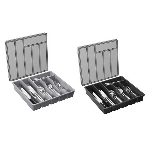 Organizador de cubiertos con tapa, bandeja para utensilios cubierta para cajón de cocina y encimera, cubiertos y cubertería de plástico