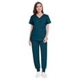 thumbnail image 4 of Resivox Women Scrubs Sets Plus Size Jogger Scrubs Stretchy V Neck Yoga Scrub Pants and Tops Medical Uniforms Nurse Uniforms Med Couture Scrubs Blue 2XL, 4 of 5