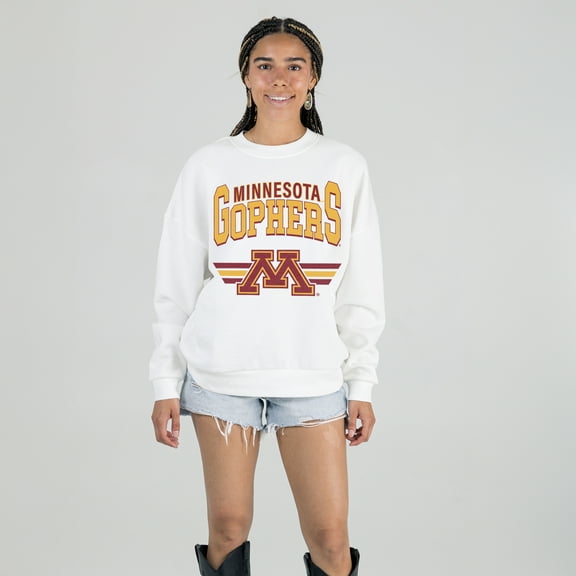 Women's Gameday Couture White Minnesota Golden Gophers Oversized Premium Fleece Sweatshirt