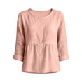 thumbnail image 5 of Uootdi Women's Tops 3/4 Sleeve Crew Neck Peplum Blouses Bohemian Casual Style Linen Blend Lightweight Breathable Relaxed Fit Shirts Gift, 5 of 6