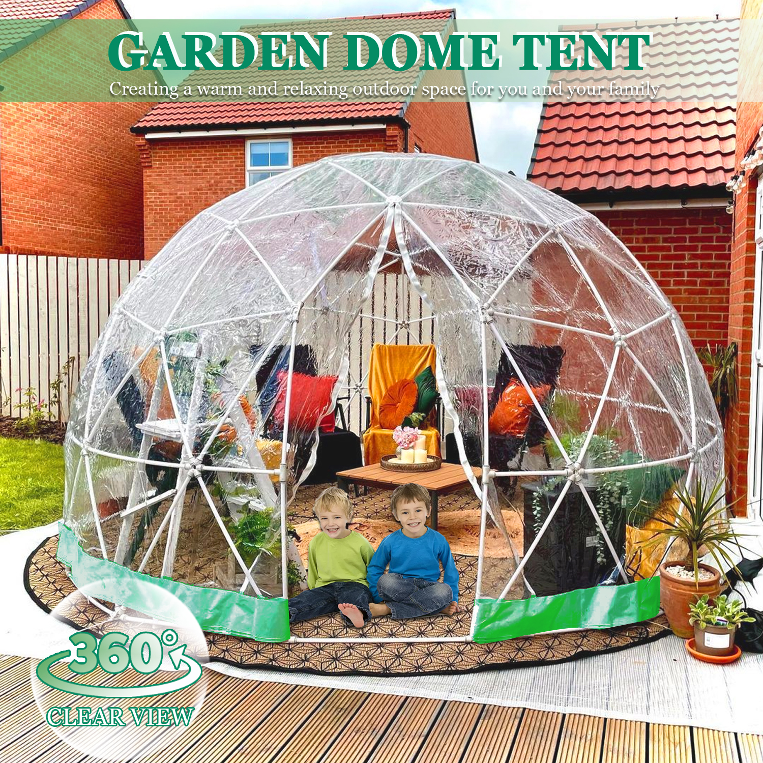 Garden Dome Tent 12FT Clear Tent Outdoor for Garden, Weather Proof Pod Camping Patio Tent for Backyard Canopy Gazebos Screen House Room Lean to Greenhouse