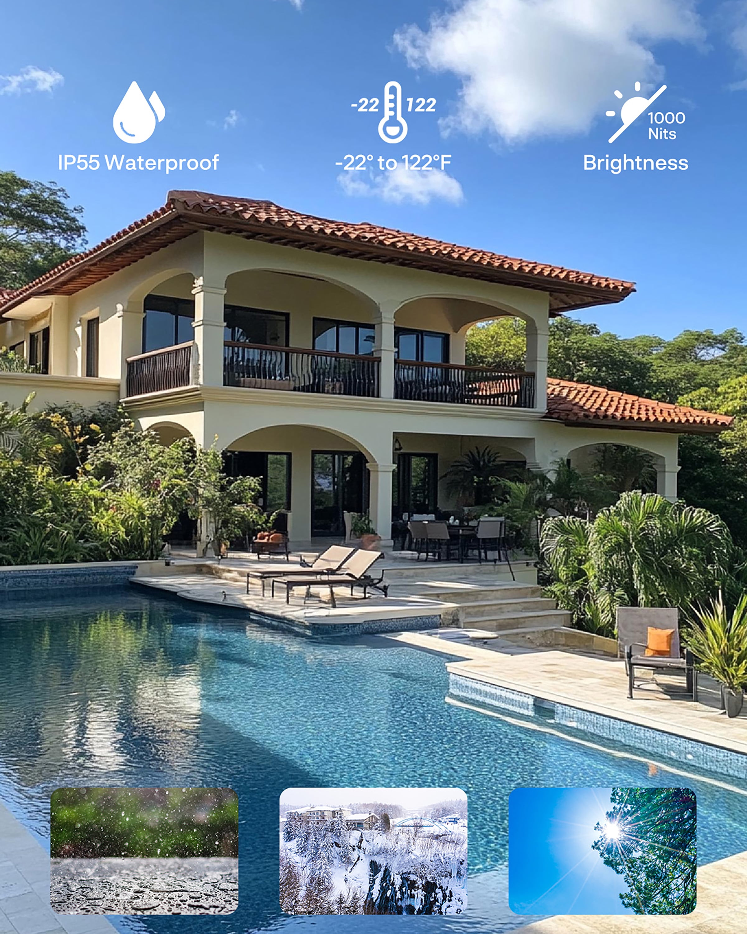 Sylvox 65 inch 120Hz Outdoor TVs,4K Smart Television 1000nits with Dobly Atmos, IP55 Waterproof , Google TV for Partial Sun Area,Gaming Serie