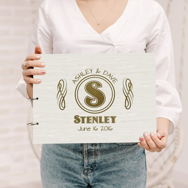 Darling Souvenir Personalized Engraved Laser Cut Wedding Guest Book Wooden Cover Sign-in Book Registry Guestbook Scrapbook-JS