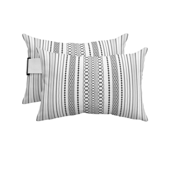 Pack of 2 Outdoor Lumbar Pillow Covers 11x16 Inch, Black White Striped Waterproof Throw Pillow Covers Set, Modern Farmhouse Geometric Indoor&Outdoor Decorative Cushion Cases for Patio Porch Car