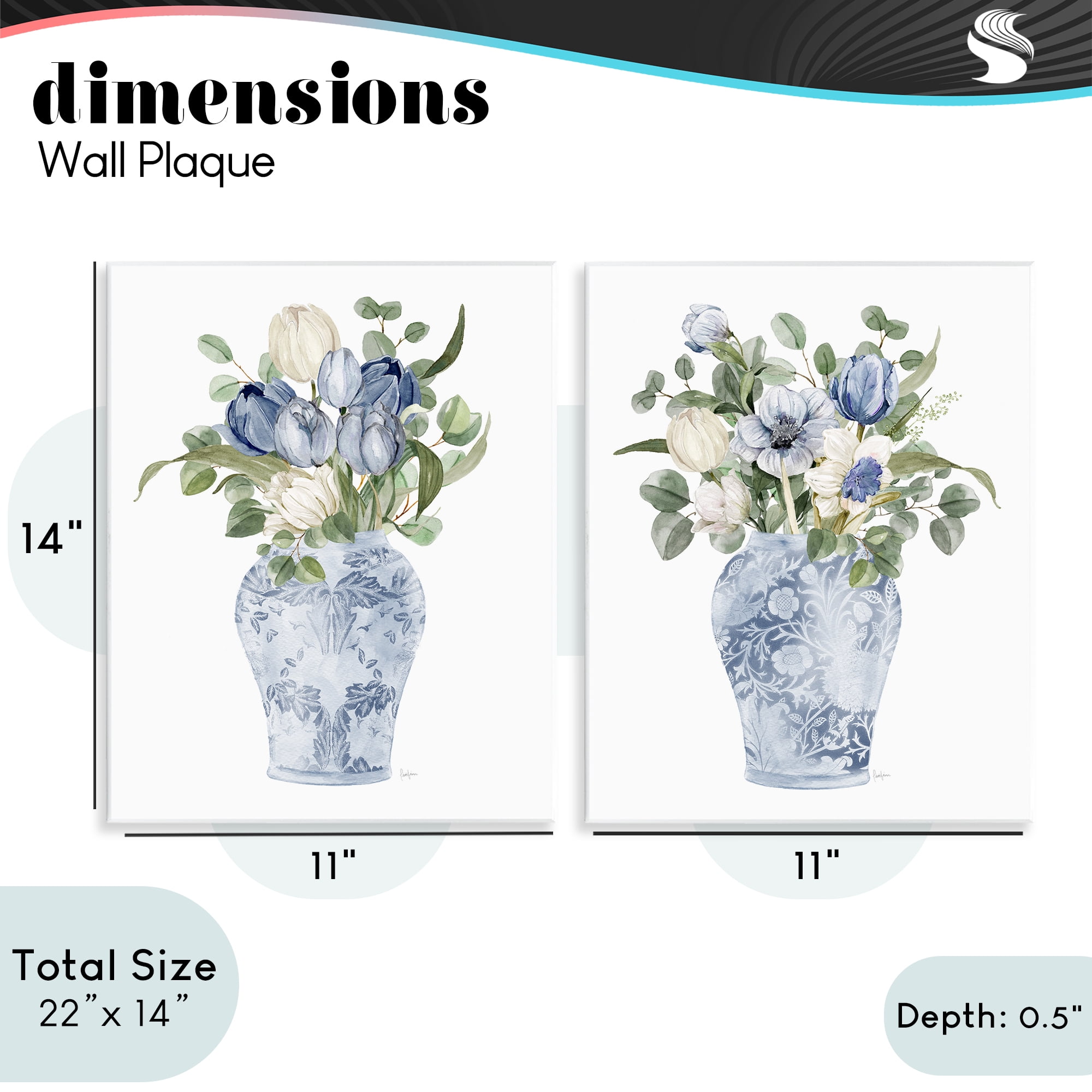 Stupell Industries Ornate Vase Tulip Collection 2 Piece Wall Plaque Art Set, design by Livi Finn